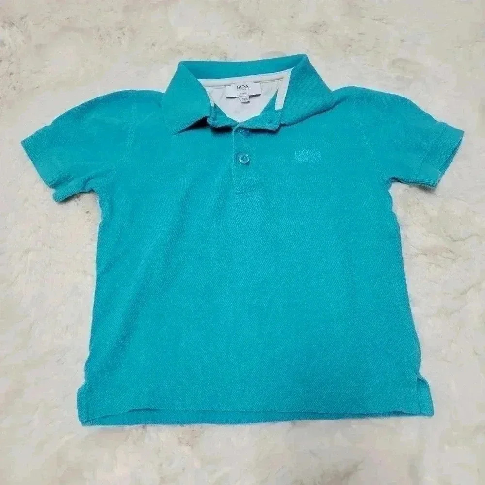 Hugo Boss Boys Cotton Polo Shirt Short Sleeve Size 5 108 Teal Blue